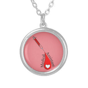 Medical Assistant Blood Drop Art Silver Plated Necklace