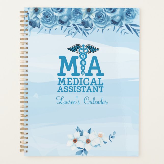 Medical Assistant Blue Floral Personalized Planner (Front)