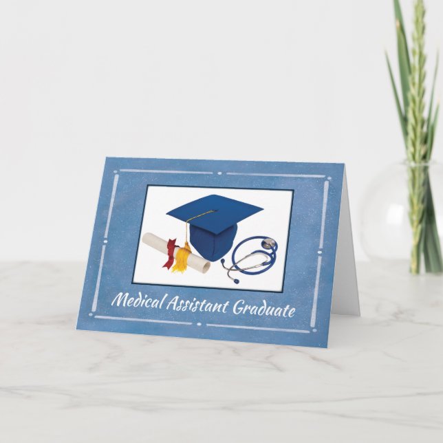 Medical Assistant Graduate Cap Diploma Stethoscope Card (Front)