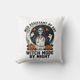 Medical Assistant Halloween Witch Vintage Engravin Throw Pillow