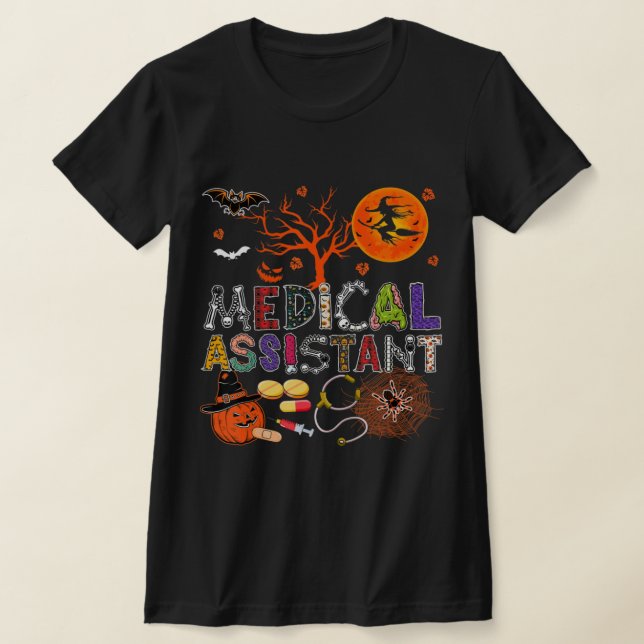 Medical Assistant Halloween Zombie Costume Scary P T-Shirt (Laydown)