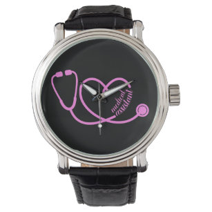 Medical Assistant Heart Stethoscope Pink Watch