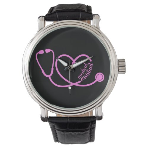 Medical Assistant Heart Stethoscope Pink Watch