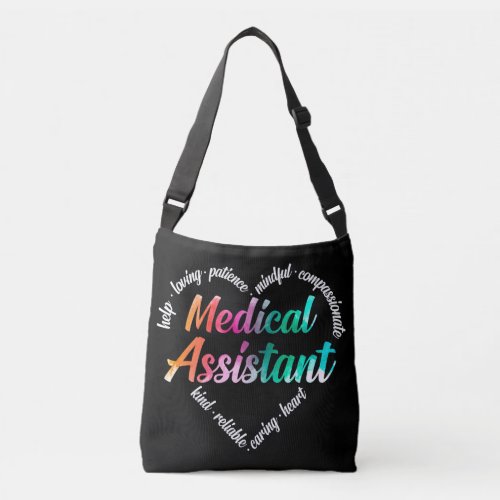 Medical Assistant Heart Word Cloud Watercolor Crossbody Bag