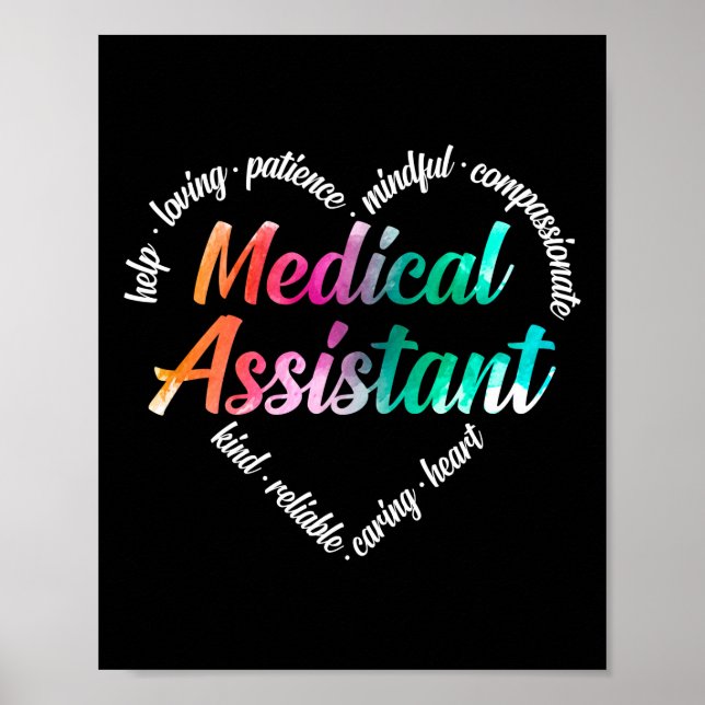 Medical Assistant Heart Word Cloud Watercolor Poster (Front)