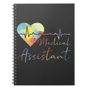 Medical Assistant Hospital EKG Pulse Watercolor Notebook