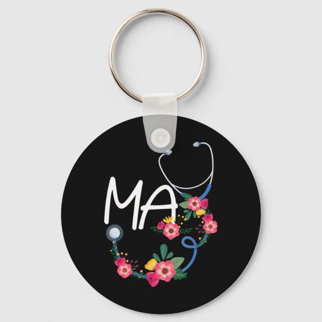 Medical Assistant Hospital Stethoscope Floral Wrea Keychain (Front)