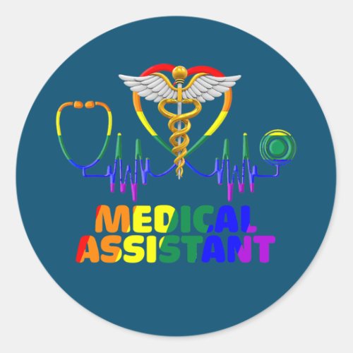 Medical Assistant LGBT Stethoscope Rainbow Flag Classic Round Sticker