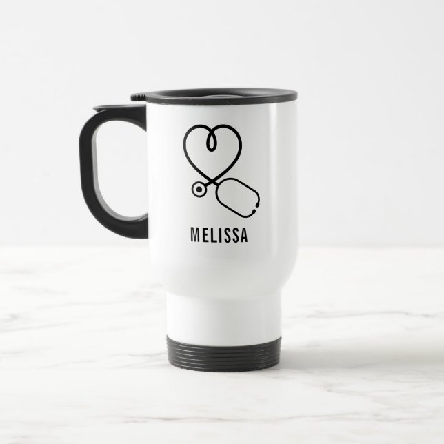 Medical Assistant Love Heart Personalized Doctor Travel Mug (Left)