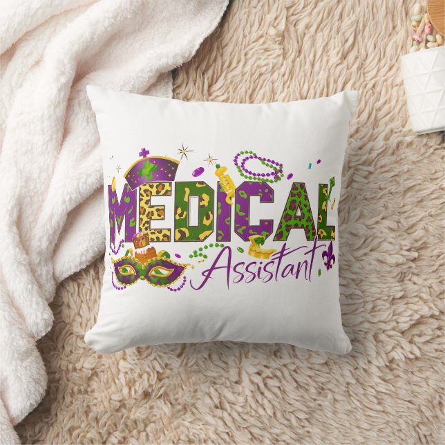 Medical Assistant - Mardi Gras Throw Pillow (Blanket)
