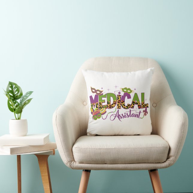 Medical Assistant - Mardi Gras Throw Pillow (Chair)