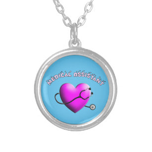 Medical Assistant PINK HEART  Silver Plated Necklace