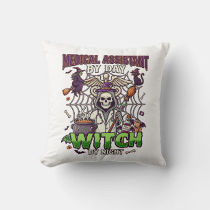 Medical Assistant Witch Skeleton Syringe Cauldron Throw Pillow