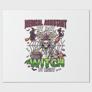 Medical Assistant Witch Skeleton Syringe Cauldron Wrapping Paper