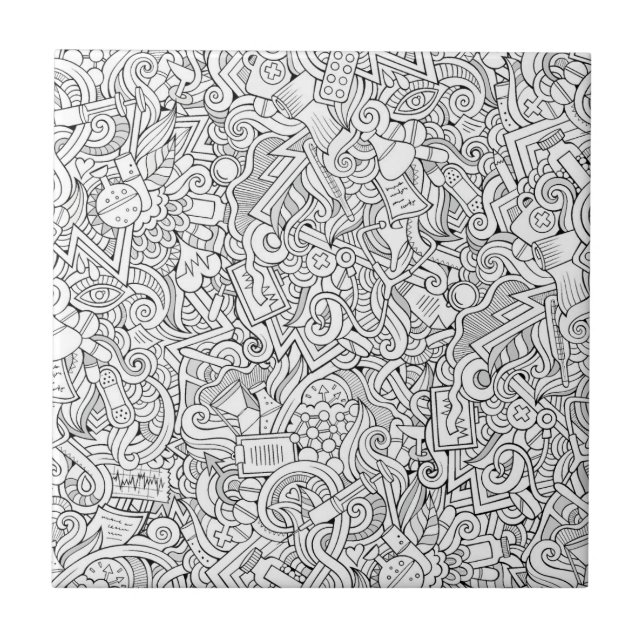 Medical B&W Pattern Ceramic Tile (Front)