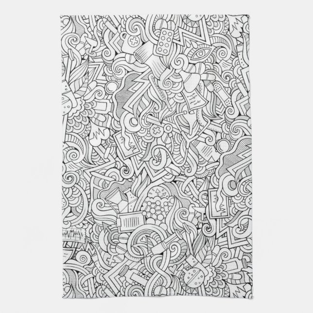 Medical B&W Pattern Kitchen Towel (Vertical)
