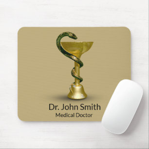 Medical Beige Snake Bowl Hygieia Gold Caduceus Mouse Pad