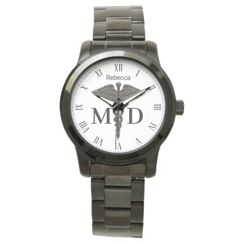 Medical Black Caduceus Medical Doctor MD Women Watch