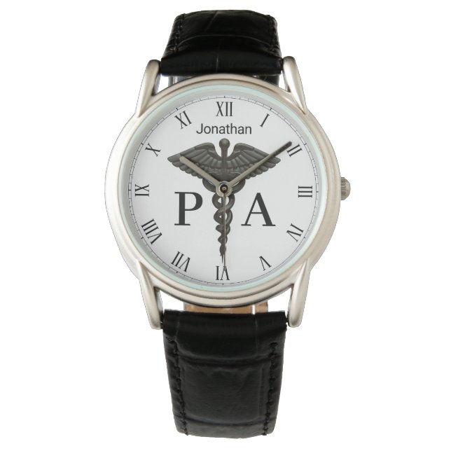 Medical Black Caduceus Physician Assistant Men Watch (Front)