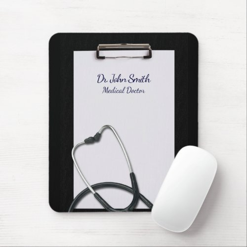 Medical Black Clipboard with Stethoscope Mouse Pad