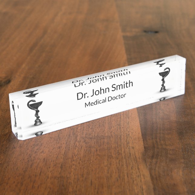 Medical Black Snake Bowl Hygieia White Caduceus Desk Name Plate (Side)