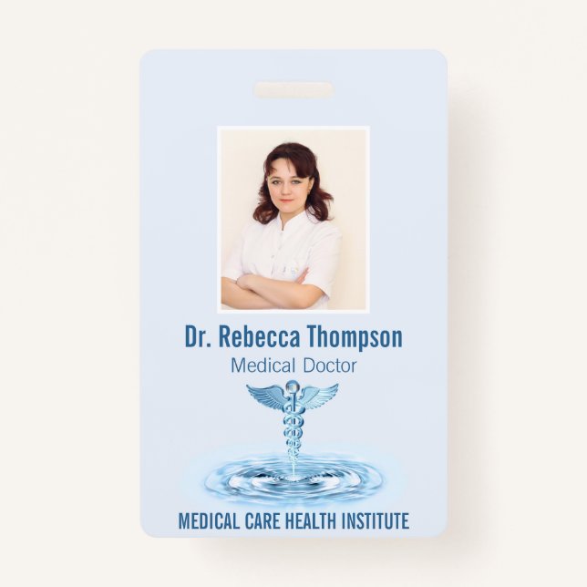 Medical Blue Caduceus Hermes Rod Photo ID Badge (Front)