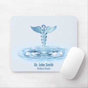 Medical Blue Caduceus Water Ripples Hermes Rod Mouse Pad