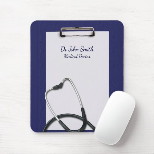 Medical Blue Clipboard with Stethoscope Mouse Pad
