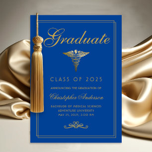 Medical Blue Gold Caduceus College Graduation Announcement