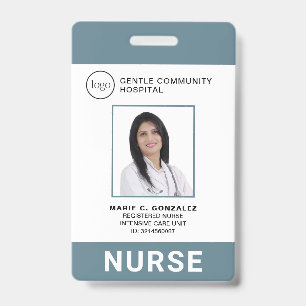 Medical Blue Gray Hospital Logo Photo ID Nurse Badge