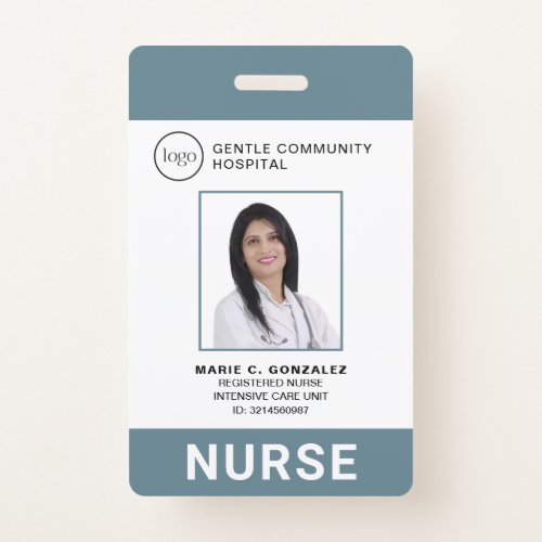 Medical Blue Gray Hospital Logo Photo ID Nurse Badge