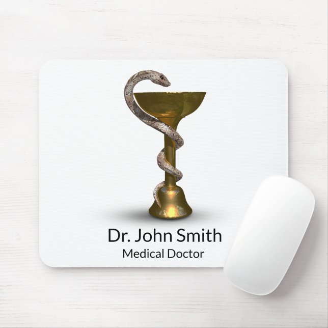 Medical Bronze Snake Bowl Hygieia White Caduceus Mouse Pad (With Mouse)