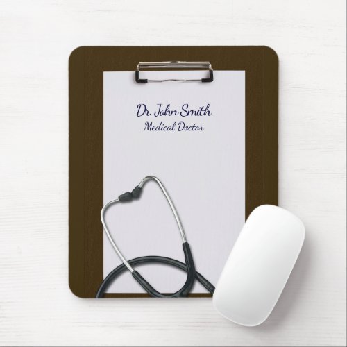 Medical Brown Clipboard with Stethoscope Mouse Pad