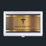 Medical Business Card Holder<br><div class="desc">Medical theme business card holder with cool simulated gold looking background image and medical symbol printed on the front and your name and profession boldly displayed for a best first impression. Designed told hold your business cards and protect them in style for doctor, nurse medical or healthcare professional.</div>