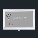Medical Business Card Holder<br><div class="desc">Medical theme business card holder with a graphic image of a stethoscope with heart shape printed on the front with your name and profession boldly displayed for a best first impression. Designed told hold your business cards and protect them in style for a doctor, nurse medical or healthcare professional.</div>