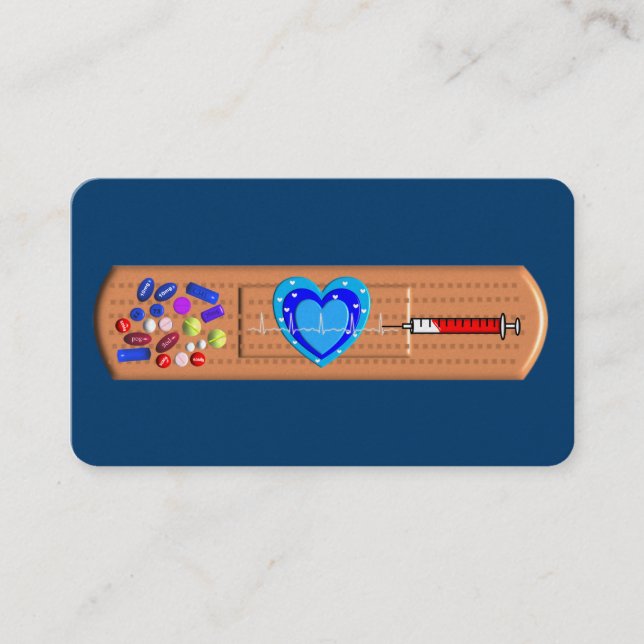 Medical Business Cards Big Bandaid Navy (Front)