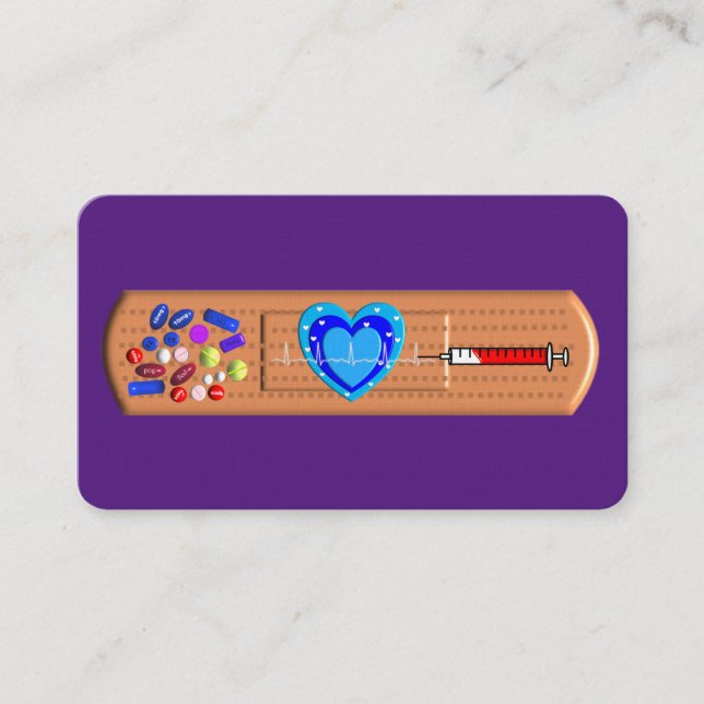 Medical Business Cards Big Bandaid Purple (Front)