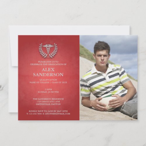 Medical Caduceus and Laurel Wreath Graduation Invitation