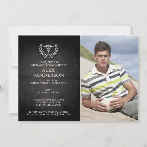 Medical Caduceus and Laurel Wreath Graduation Invitation