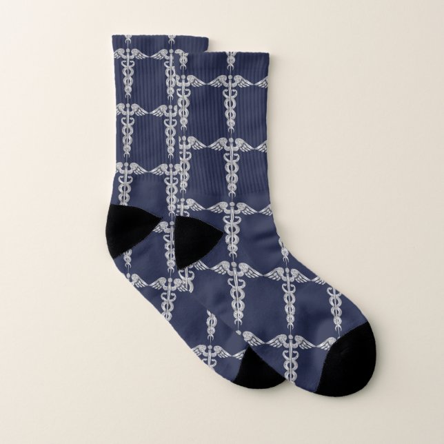 Medical Caduceus Blue Grey Socks (Pair)