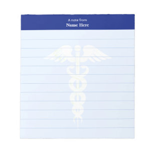 Medical Caduceus & Blue Header Lined Notepad