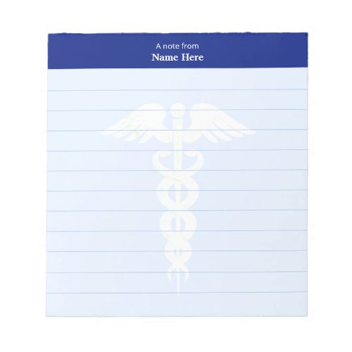 Medical Caduceus  Blue Header Lined Notepad