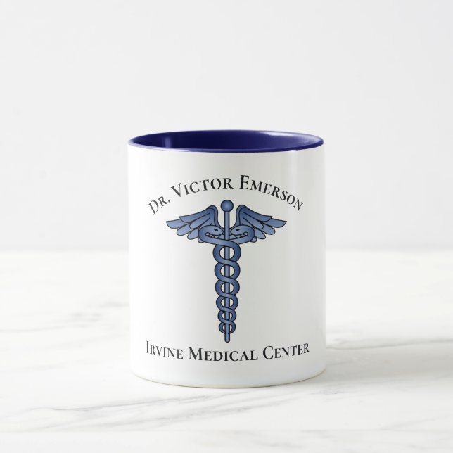 Medical Caduceus Blue Symbol Personalized Mug (Center)