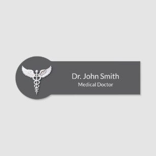 Medical Caduceus Clean White Detailed Anthracite Name Tag