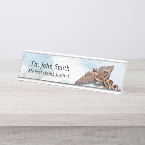 Medical Caduceus Copper Luxury Marble Rose Gold Desk Name Plate