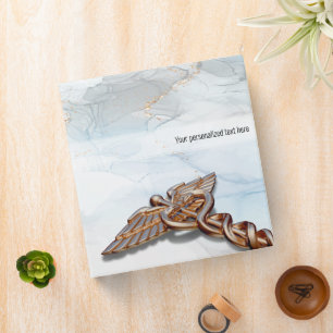 Medical Caduceus Copper Rose Gold Luxury Marble 3 Ring Binder