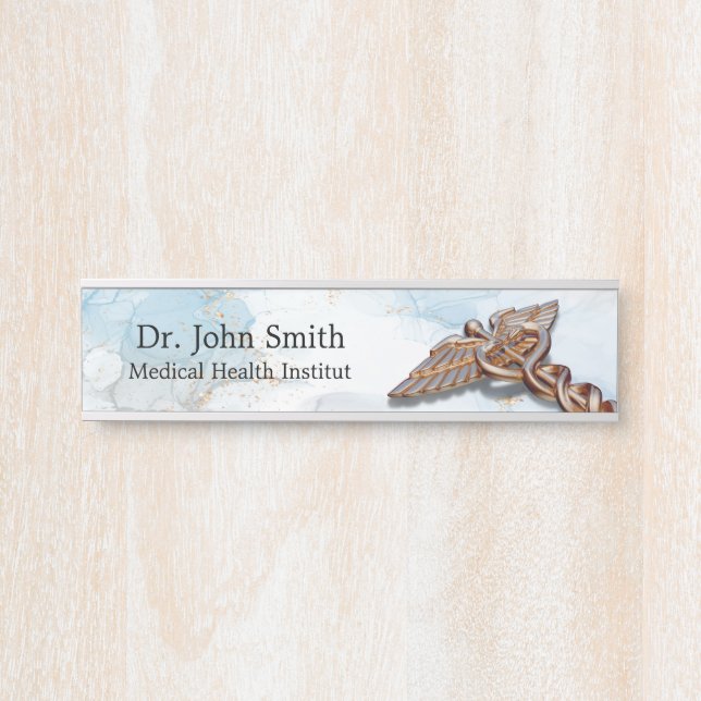 Medical Caduceus Copper Rose Gold Luxury Marble Door Sign (Front)
