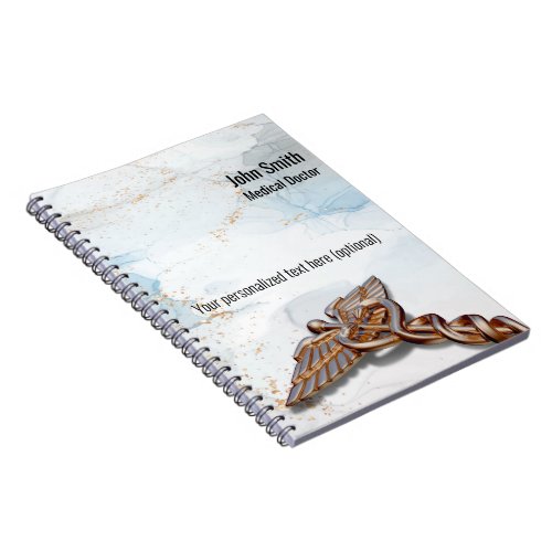 Medical Caduceus Copper Rose Gold Luxury Marble Notebook