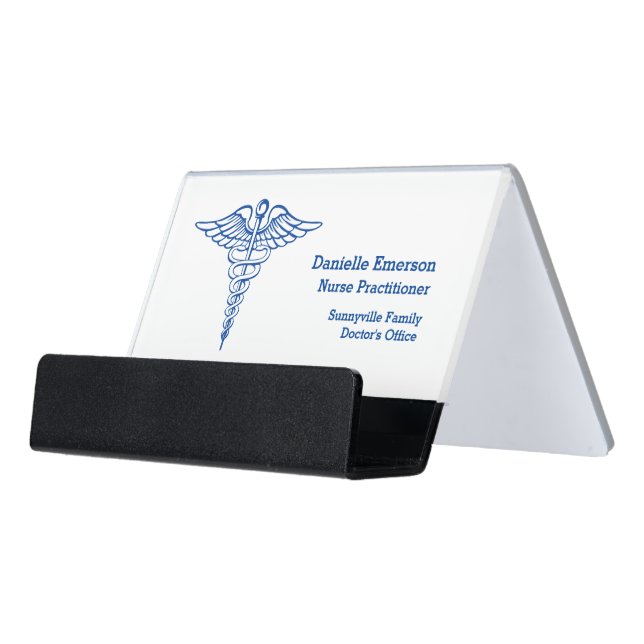 Medical Caduceus Custom Desk Business Card Holder (Angled Front)