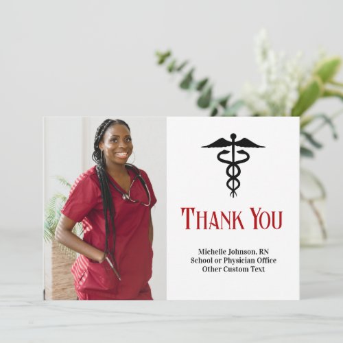 Medical Caduceus Custom Doctor or Nurse Photo Thank You Card